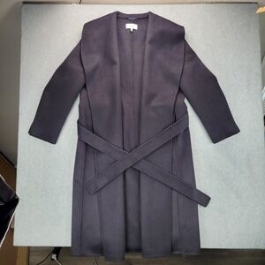 Reiss Bridget Wool Blend Blindseam Coat Black Waist Tie Size 12 Classic Designer